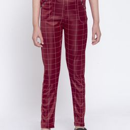 Klotthe Girls Maroon & White Checked Slim-Fit Treggings-image-94