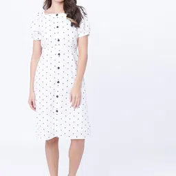 Tokyo Talkies Women White Polka Dot Printed A-Line Dress-image-45