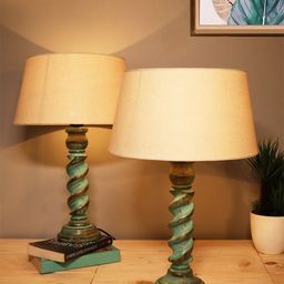 Homesake Beige & Sea Green Contemporary Handcrafted Bedside Standard Table Lamp-image-55