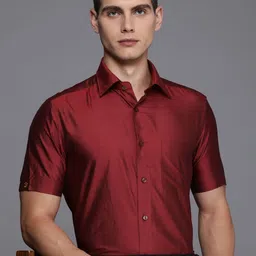 Louis Philippe Solid Classic Fit Pure Silk Formal Shirt-image-24