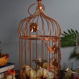 Homesake Copper-Toned Cage Showpiece With Hanging Chain-image-58