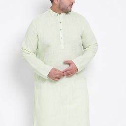 Hangup Men Green & White Linen Kurta with Pyjamas-image-26