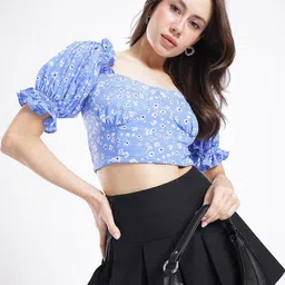 Stylecast X Hersheinbox Cute Chic Smocked Floral Print Puff Sleeve Crop Top-picture-7