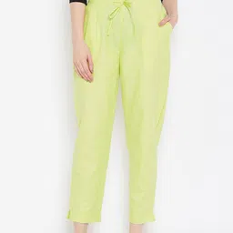 Bitterlime Women Lime Green Relaxed Regular Fit Self Design Cropped Peg Trousers-image-16