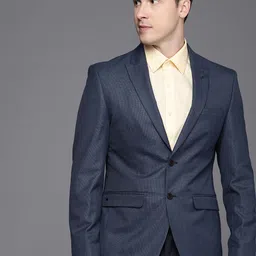 Louis Philippe Men Self Designed Textured Single-Breasted Slim-Fit Formal Blazer-image-93