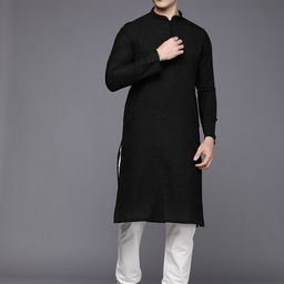 Manyavar Men Black Floral Woven Deisgn Sequinned Kurta with Churidar-image-24