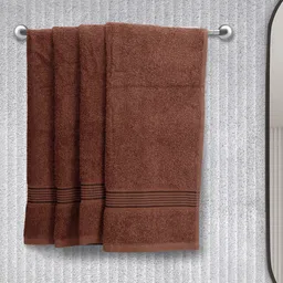 BIANCA Set Of 4 Brown Solid Super Absorbent 380 GSM Cotton Hand Towels-11