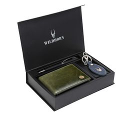 WildHorn Men Green & Blue RFID Protected Genuine Leather Accessory Gift Set-image-49