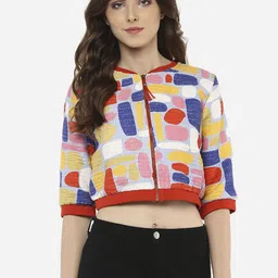 Porsorte Women Multicoloured Lightweight Crop Bomber with Embroidered Jacket-picture-43