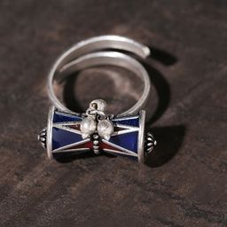 Voylla Oxidised Silver-Plated Blue Moksha Damru-Shaped Adjustable Finger Ring-26