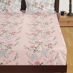 SWAYAM Pink Floral Flat 180 TC Cotton Bedsheet with 2 Pillow Covers-43