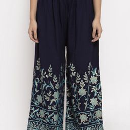 Clora Creation Women Navy Blue & Gold-Coloured Floral Printed Straight Palazzos-image-75