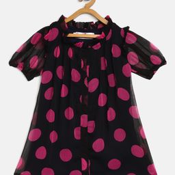 MANY FROCKS & Girls Black And Pink Printed A-Line Dress-image-28