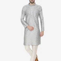 Wintage Men Grey Woven Design Straight Kurta-image-51