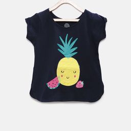 TAMBOURINE Girls Navy Blue Printed Pure Cotton Top-image-76