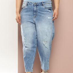 Sztori Women Plus Size Mildly Distressed Heavy Fade Stretchable Slouchy Jeans-picture-54