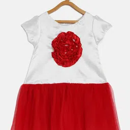 MANY FROCKS & Girls White And Red Embellished Drop-Waist Dress-image-27