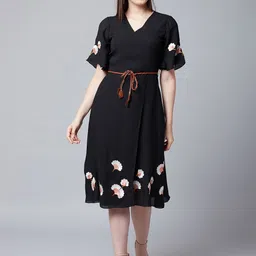 Athena Women Black Embroidered Wrap Dress-picture-31