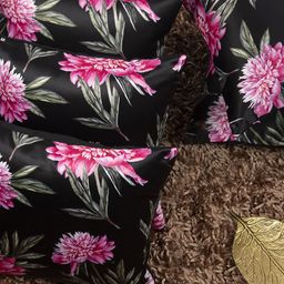 HOUZZCODE Black & Pink Set of 5 Floral Square Cushion Covers-28
