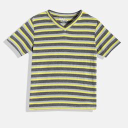 METRO KIDS COMPANY Boys Grey & Yellow Striped V-Neck T-shirt-image-60