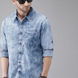 The Roadster Lifestyle Co Men Blue Regular Fit Solid Casual Sustainable Denim Shirt-image-57
