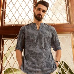 Anouk Men Grey Quirky Printed Pure Cotton Kurta-30