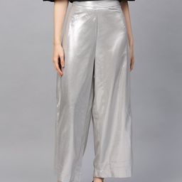 W Women Silver Solid Straight Palazzos-picture-18