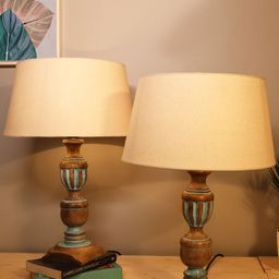 Homesake Set of 2 Beige & Blue Contemporary Handcrafted Bedside Standard Table Lamp-26