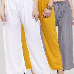 Clora Creation Women White & Mustard Yellow 3 Knitted Palazzos-image-79