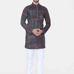 Wintage Men Navy Blue & White Striped Kurta with Pyjamas-image-78