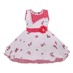 Wish Karo Girls White & Pink Printed Fit and Flare Dress-image-92