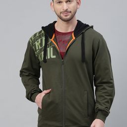 Wildcraft Men Olive Green Solid Hooded Sweatshirt with Printed Detail-image-70
