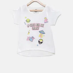 TAMBOURINE Girls White Printed High-Low Pure Cotton Top-27