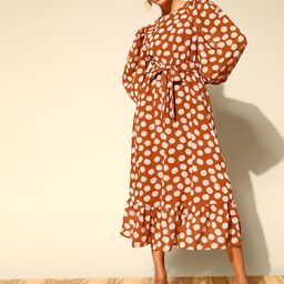 plusS Women Attractive Rust Geometric Volume Play Dress-6