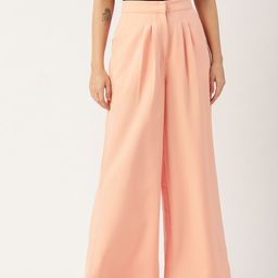 DressBerry Women Peach-Coloured Flared Pleated Trousers-image-63