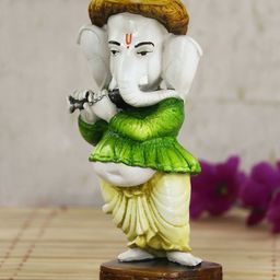 eCraftIndia Green & Yellow Lord Ganesha Playing Instument Showpiece-image-18