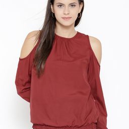 Sera Women Maroon Solid Cold Shoulder Top-picture-26