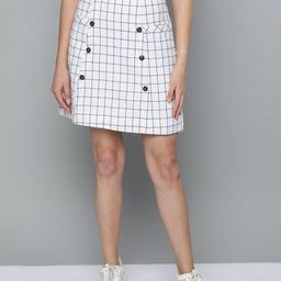 Marie Claire Women White & Black Checked A-Line Skirt-image-14