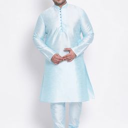 Hangup Men Blue Dupion Silk Kurta with Pyjamas-picture-10