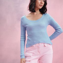 DressBerry Ribbed Scoop Neck Pullover-picture-38