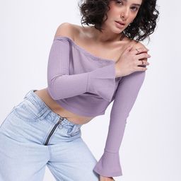 glitchez Pastel Bliss Self-Striped Bardot Crop Top-image-11