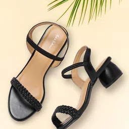 Mast & Harbour Black Basketweave Texture Block Heels-image-35