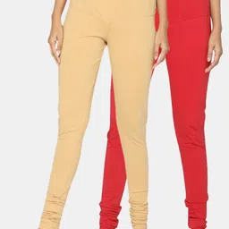 TSG Bliss Women Pack Of 2 Beige & Maroon Solid Churidar-Length Leggings-picture-1