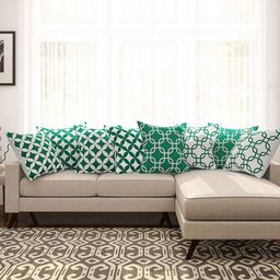 SEJ by Nisha Gupta Green & White Set of 8 16'' x 16'' Square Cushion Covers-42
