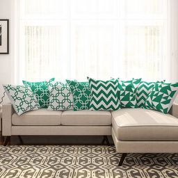 SEJ by Nisha Gupta Green & White Set of 8 16'' x 16'' Square Cushion Covers-13