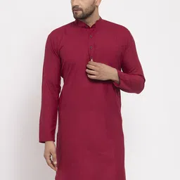 Jompers Men Maroon Solid Straight Kurta-10
