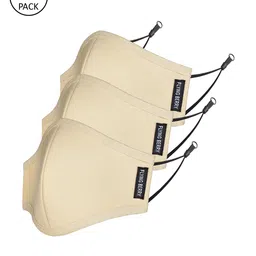 FLYING BERRY Adults Beige Pack Of 3 Solid 3-Ply Reusable Anti Pollution Linen N95 Masks-image-83