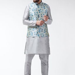 SOJANYA Men Grey Printed Kurta Set-picture-12