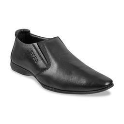 WALKWAY by Metro Men Black Solid Leather Formal Slip-On Shoes-image-78