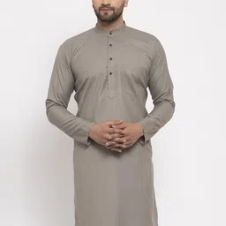 Jompers Men Grey Solid Pure Cotton Straight Kurta-42